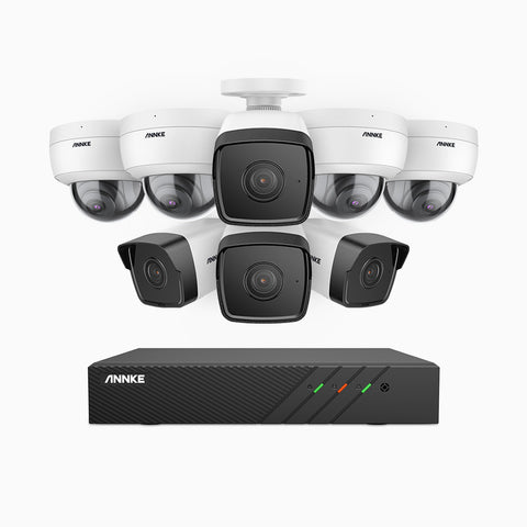 H500 - 5MP 8 Channel PoE CCTV System with 4 Bullet & 4 Dome Cameras, EXIR 2.0 Night Vision, Built-in Mic & SD Card Slot, RTSP Supported, Works with Alexa, IP67