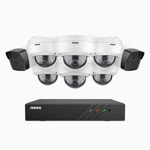 H500 - 5MP 8 Channel PoE CCTV System with 2 Bullet & 6 Dome Cameras, EXIR 2.0 Night Vision, Built-in Mic & SD Card Slot, RTSP Supported, Works with Alexa, IP67