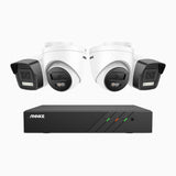 AH500 - 3K 8 Channel PoE Security System with 2 Bullet & 2 Turret Cameras, Colour & IR Night Vision, 3072*1728 Resolution, f/1.6 Aperture (0.005 Lux), Human & Vehicle Detection, Built-in Microphone, IP67