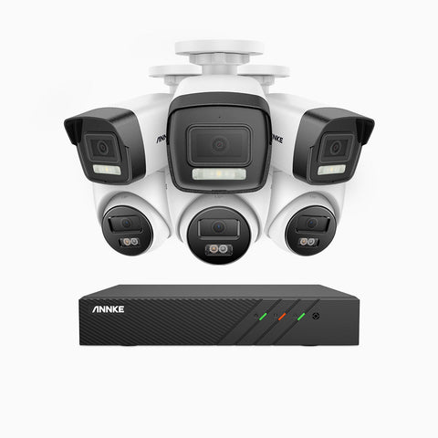 AH500 - 3K 8 Channel PoE Security System with 3 Bullet & 3 Turret Cameras, Colour & IR Night Vision, 3072*1728 Resolution, f/1.6 Aperture (0.005 Lux), Human & Vehicle Detection, Built-in Microphone, IP67