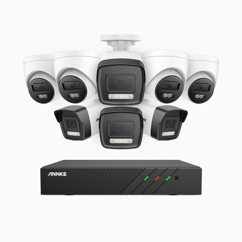 AH500 - 3K 8 Channel PoE Security System with 4 Bullet & 4 Turret Cameras, Colour & IR Night Vision, 3072*1728 Resolution, f/1.6 Aperture (0.005 Lux), Human & Vehicle Detection, Built-in Microphone, IP67