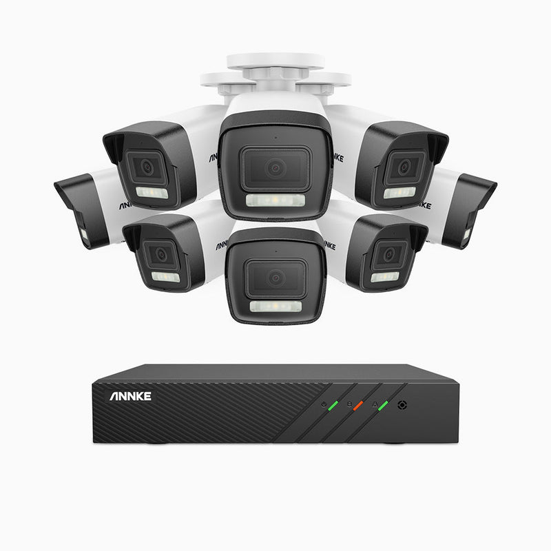 AH500 - 3K 8 Channel 8 Cameras PoE Security System, Color & IR Night Vision, 3072*1728 Resolution, f/1.6 Aperture (0.005 Lux), Human & Vehicle Detection, Built-in Microphone, IP67