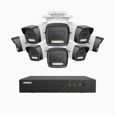 AH500 - 3K 8 Channel 8 Cameras PoE Security System, Colour & IR Night Vision, 3072*1728 Resolution, f/1.6 Aperture (0.005 Lux), Human & Vehicle Detection, Built-in Microphone, IP67
