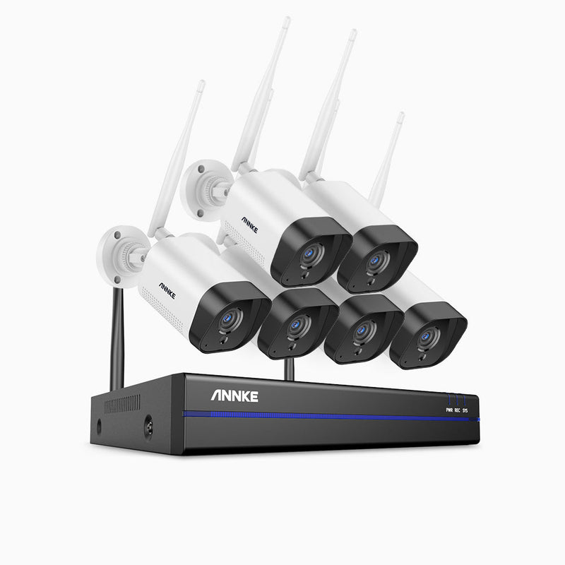 WAS500 - 5MP 8 Channel 6 Cameras Wireless NVR CCTV System, EXIR Night Vision, Two-Way Audio, Built-in Microphone, Works with Alexa, IP66