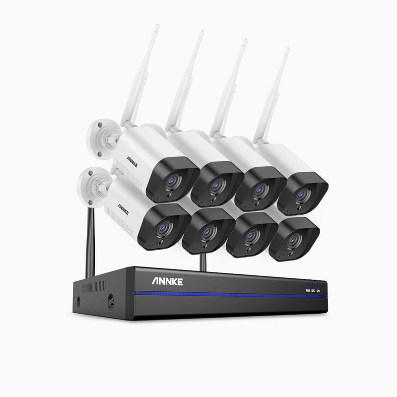 WAS500 - 5MP 8 Channel 8 Cameras Wireless NVR CCTV System, EXIR Night Vision, Two-Way Audio, Built-in Microphone, Works with Alexa, IP66