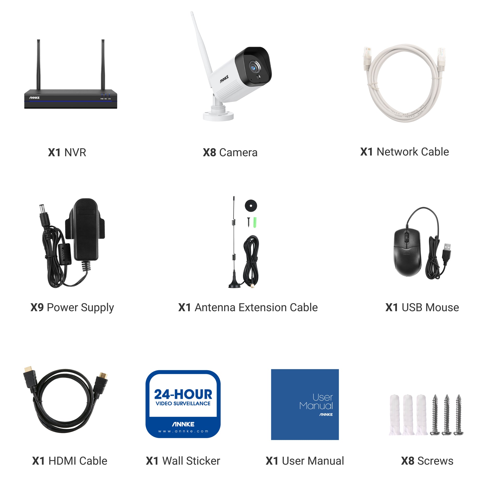 WS300 – 2K Super HD 8 Channel 8 Cameras Wireless NVR CCTV System, Built-in Mic, Human Recognition, Works with Alexa