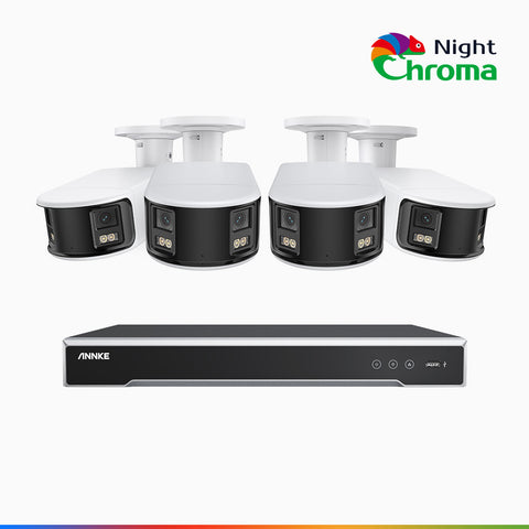 NightChroma<sup>TM</sup> NDK800 – 4K 8 Channel 4 Panoramic Dual Lens Camera PoE Security System, f/1.0 Super Aperture, Acme Colour Night Vision, Active Siren and Strobe, Human & Vehicle Detection, 2CH 4K Decoding Capability, Built-in Mic