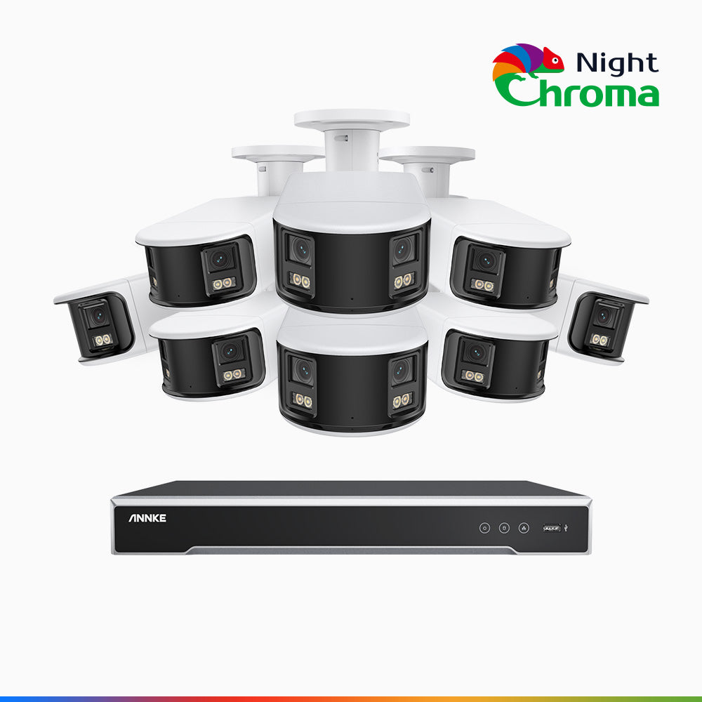 NightChroma<sup>TM</sup> NDK800 – 4K 8 Channel 8 Panoramic Dual Lens Camera PoE Security System, f/1.0 Super Aperture, Acme Colour Night Vision, Active Siren and Strobe, Human & Vehicle Detection, 2CH 4K Decoding Capability, Built-in Mic