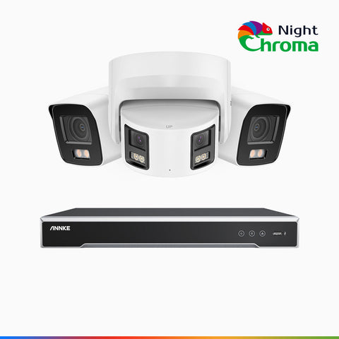 NDCK800 - 8 Channel PoE NVR Security System with Two 4K Cameras & One 4K Dual Lens Panoramic Camera, f/1.0 Super Aperture, Acme Colour Night Vision, Human & Vehicle Detection, Built-in Microphone