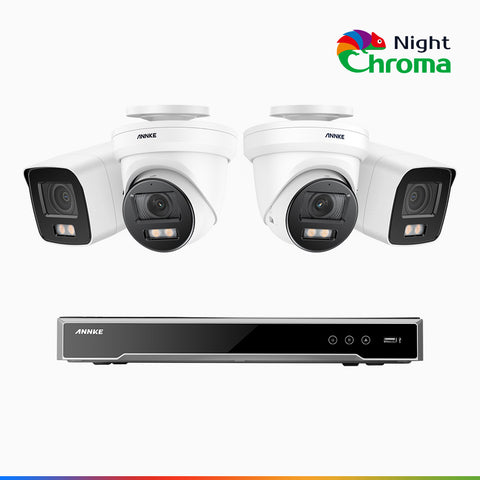 NightChroma<sup>TM</sup> NCK800 – 4K 8 Channel PoE Security System with 2 Bullet & 2 Turret Cameras, f/1.0 Super Aperture, Colour Night Vision, 2CH 4K Decoding Capability, Human & Vehicle Detection, Intelligent Behavior Analysis, Built-in Mic, 124° FoV