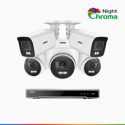 NightChroma<sup>TM</sup> NCK800 – 4K 8 Channel PoE Security System with 2 Bullet & 3 Turret Cameras, f/1.0 Super Aperture, Colour Night Vision, 2CH 4K Decoding Capability, Human & Vehicle Detection, Intelligent Behavior Analysis, Built-in Mic, 124° FoV