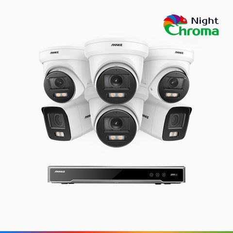 NightChroma<sup>TM</sup> NCK800 – 4K 8 Channel PoE Security System with 2 Bullet & 4 Turret Cameras, f/1.0 Super Aperture, Colour Night Vision, 2CH 4K Decoding Capability, Human & Vehicle Detection, Intelligent Behavior Analysis, Built-in Mic, 124° FoV