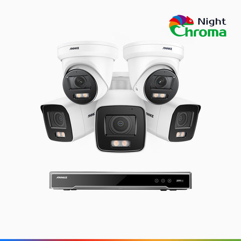 NightChroma<sup>TM</sup> NCK800 – 4K 8 Channel PoE Security System with 3 Bullet & 2 Turret Cameras, f/1.0 Super Aperture, Colour Night Vision, 2CH 4K Decoding Capability, Human & Vehicle Detection, Intelligent Behavior Analysis, Built-in Mic, 124° FoV