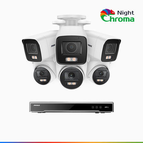 NightChroma<sup>TM</sup> NCK800 – 4K 8 Channel PoE Security System with 3 Bullet & 3 Turret Cameras, f/1.0 Super Aperture, Colour Night Vision, 2CH 4K Decoding Capability, Human & Vehicle Detection, Intelligent Behavior Analysis, Built-in Mic, 124° FoV
