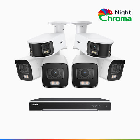 NDCK800 - 8 Channel PoE NVR Security System with Four 4K Cameras & Two 4K Dual Lens Panoramic Camera, f/1.0 Super Aperture, Acme Colour Night Vision, Human & Vehicle Detection, Built-in Microphone