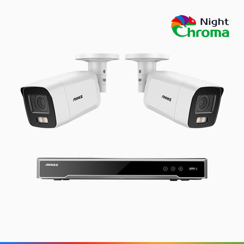 NightChroma<sup>TM</sup> NCK800 – 4K 8 Channel 2 Cameras PoE Security System, f/1.0 Super Aperture, Colour Night Vision, 2CH 4K Decoding Capability, Human & Vehicle Detection, Intelligent Behavior Analysis, Built-in Mic, 124° FoV
