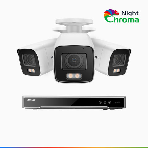 NightChroma<sup>TM</sup> NCK800 – 4K 8 Channel 3 Cameras PoE Security System, f/1.0 Super Aperture, Colour Night Vision, 2CH 4K Decoding Capability, Human & Vehicle Detection, Intelligent Behavior Analysis, Built-in Mic, 124° FoV