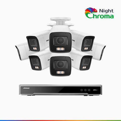NightChroma<sup>TM</sup> NCK800 – 4K 8 Channel 8 Cameras PoE Security System, f/1.0 Super Aperture, Colour Night Vision, 2CH 4K Decoding Capability, Human & Vehicle Detection, Intelligent Behavior Analysis, Built-in Mic, 124° FoV