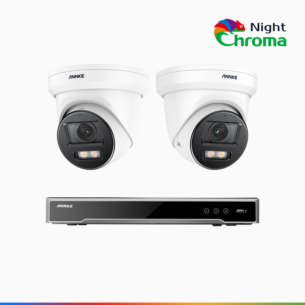 NightChroma<sup>TM</sup> NCK800 – 4K 8 Channel 2 Cameras PoE Security System, f/1.0 Super Aperture, Colour Night Vision, 2CH 4K Decoding Capability, Human & Vehicle Detection, Intelligent Behavior Analysis, Built-in Mic, 124° FoV