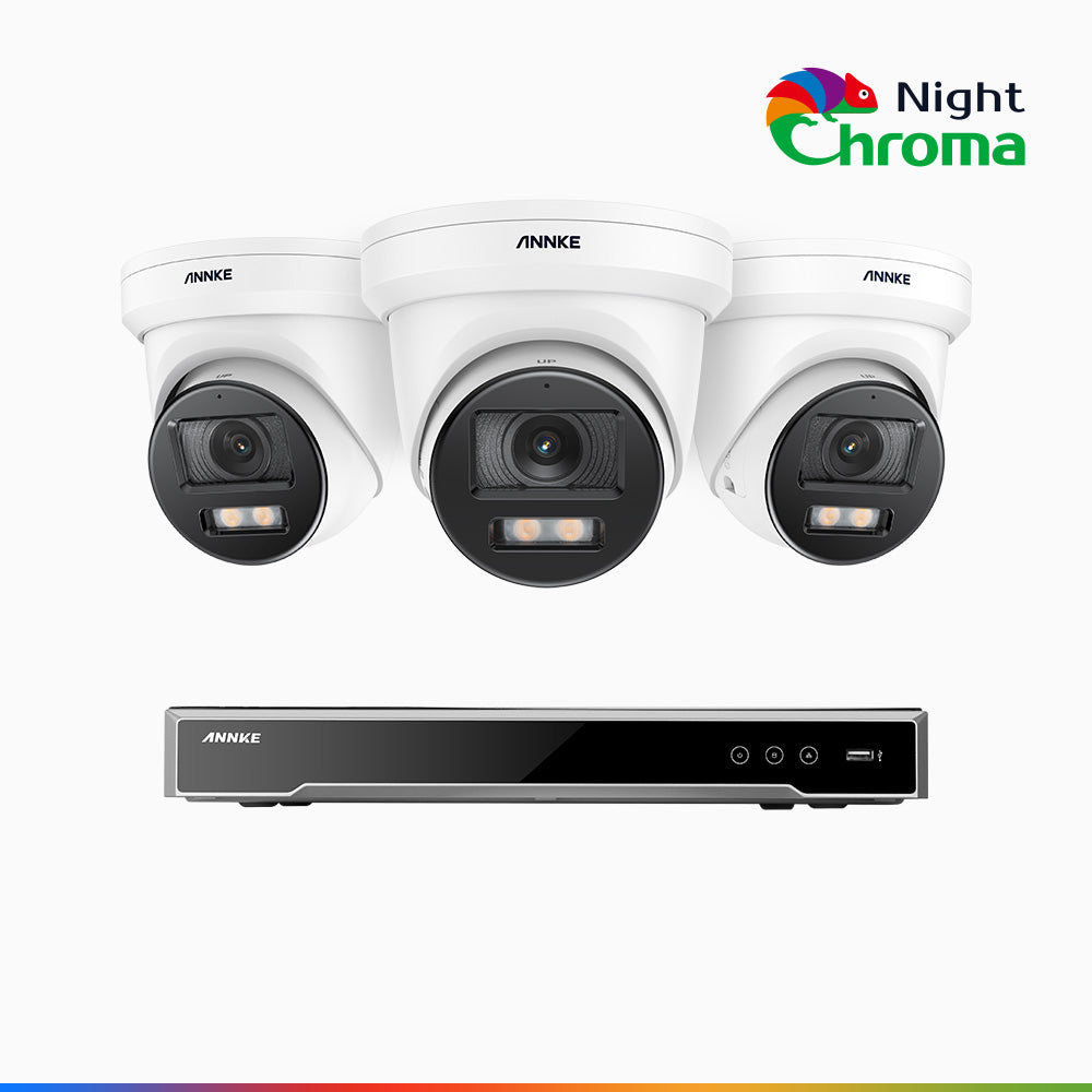 NightChroma<sup>TM</sup> NCK800 – 4K 8 Channel 3 Cameras PoE Security System, f/1.0 Super Aperture, Colour Night Vision, 2CH 4K Decoding Capability, Human & Vehicle Detection, Intelligent Behavior Analysis, Built-in Mic, 124° FoV