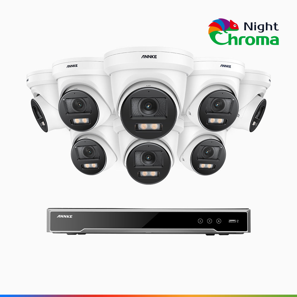 NightChroma<sup>TM</sup> NCK800 – 4K 8 Channel 8 Cameras PoE Security System, f/1.0 Super Aperture, Colour Night Vision, 2CH 4K Decoding Capability, Human & Vehicle Detection, Intelligent Behavior Analysis, Built-in Mic, 124° FoV