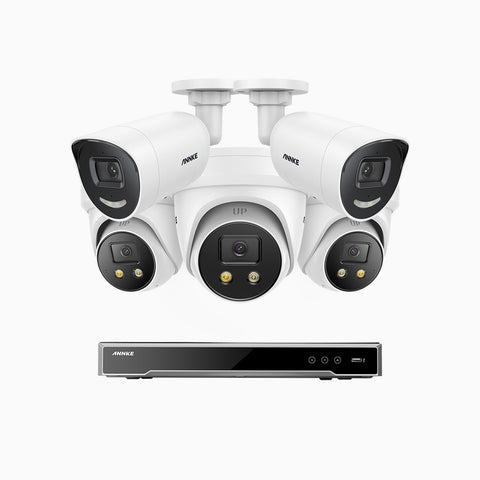 AH800 - 4K 8 Channel PoE Security System with 2 Bullet & 3 Turret Cameras, 1/1.8'' BSI Sensor, f/1.6 Aperture (0.003 Lux), Siren & Strobe Alarm, 2CH 4K Decoding Capability, Human & Vehicle Detection, Perimeter Protection