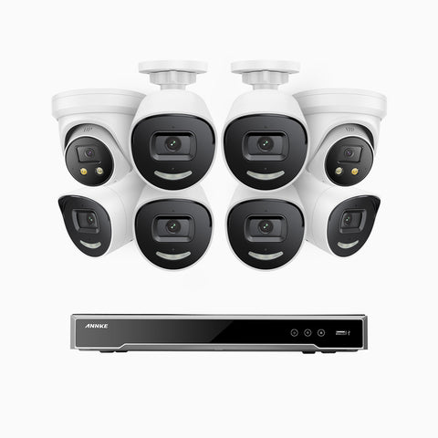 AH800 - 4K 8 Channel PoE Security System with 6 Bullet & 2 Turret Cameras, 1/1.8'' BSI Sensor, f/1.6 Aperture (0.003 Lux), Siren & Strobe Alarm, 2CH 4K Decoding Capability, Human & Vehicle Detection, Perimeter Protection
