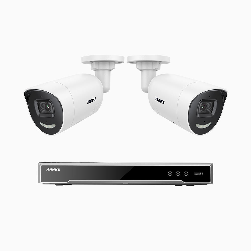 AH800 - 4K 8 Channel 2 Cameras PoE Security System, 1/1.8'' BSI Sensor, f/1.6 Aperture (0.003 Lux), Siren & Strobe Alarm, 2CH 4K Decoding Capability, Human & Vehicle Detection, Perimeter Protection