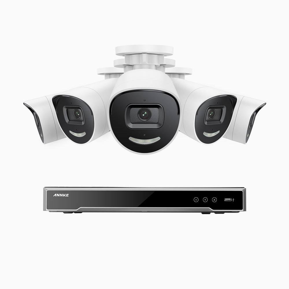 AH800 - 4K 8 Channel 5 Cameras PoE Security System, 1/1.8'' BSI Sensor, f/1.6 Aperture (0.003 Lux), Siren & Strobe Alarm, 2CH 4K Decoding Capability, Human & Vehicle Detection, Perimeter Protection