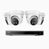 AH800 - 4K 8 Channel 4 Cameras PoE Security System, 1/1.8'' BSI Sensor, f/1.6 Aperture (0.003 Lux), Siren & Strobe Alarm, 2CH 4K Decoding Capability, Human & Vehicle Detection, Perimeter Protection