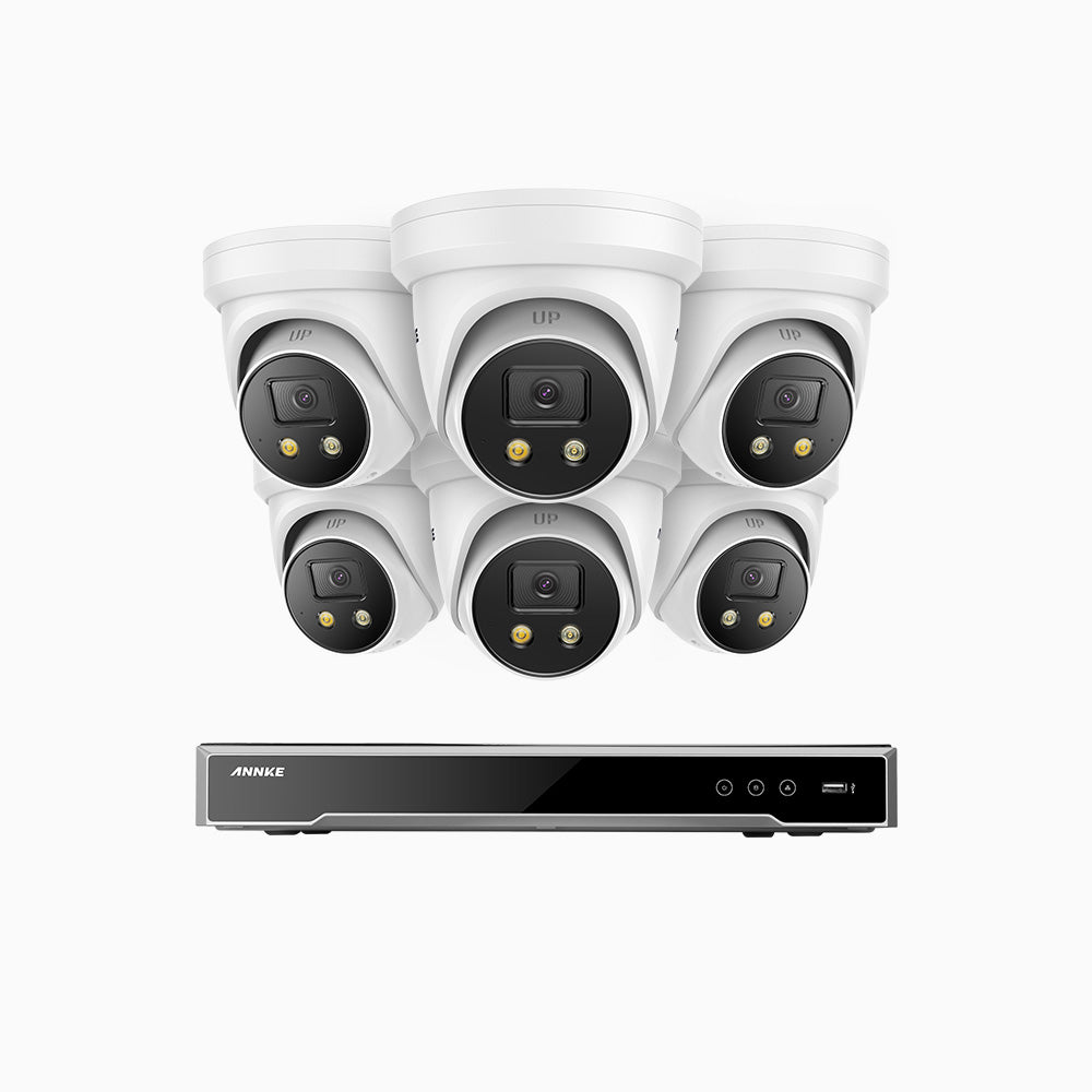 AH800 - 4K 8 Channel 6 Cameras PoE Security System, 1/1.8'' BSI Sensor, f/1.6 Aperture (0.003 Lux), Siren & Strobe Alarm, 2CH 4K Decoding Capability, Human & Vehicle Detection, Perimeter Protection