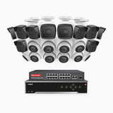 H500 - 5MP 32 Channel PoE Security CCTV System with 10 Bullet & 10 Turret Cameras, EXIR 2.0 Night Vision, Built-in Mic & SD Card Slot, Works with Alexa, 16-Port PoE Switch Included, IP67