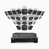 H500 - 5MP 32 Channel PoE Security CCTV System with 12 Bullet & 12 Turret Cameras, EXIR 2.0 Night Vision, Built-in Mic & SD Card Slot, Works with Alexa, 16-Port PoE Switch Included, IP67