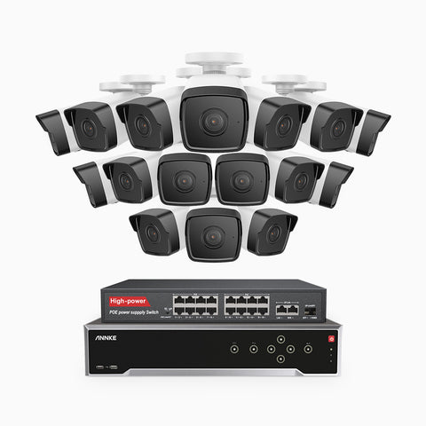 H500 - 5MP 32 Channel 16 Cameras PoE Security CCTV System, EXIR 2.0 Night Vision, Built-in Mic & SD Card Slot, Works with Alexa, 16-Port PoE Switch Included, IP67