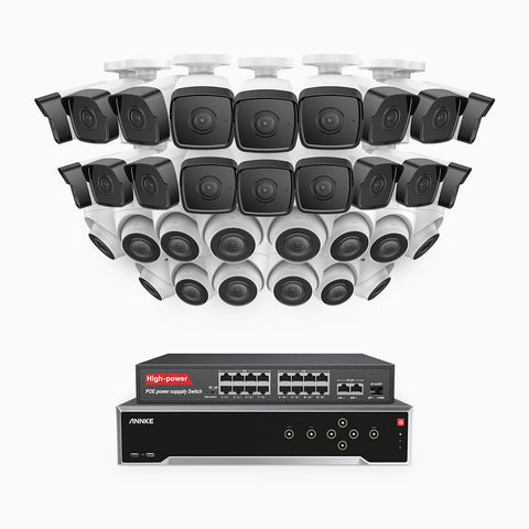H500 - 5MP 32 Channel PoE Security CCTV System with 18 Bullet & 14 Turret Cameras, EXIR 2.0 Night Vision, Built-in Mic & SD Card Slot, Works with Alexa, 16-Port PoE Switch Included, IP67