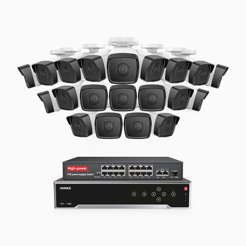 H500 - 5MP 32 Channel 20 Cameras PoE Security CCTV System, EXIR 2.0 Night Vision, Built-in Mic & SD Card Slot, Works with Alexa, 16-Port PoE Switch Included, IP67