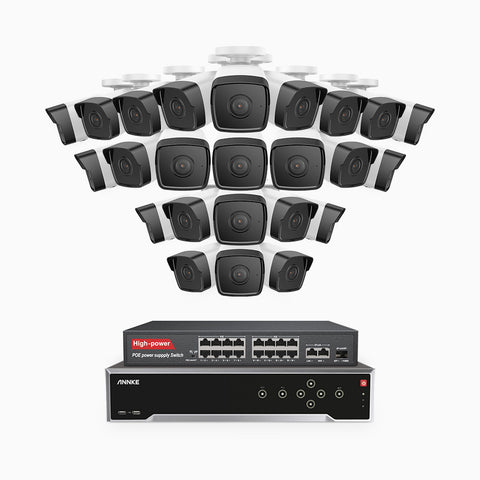 H500 - 5MP 32 Channel 24 Cameras PoE Security CCTV System, EXIR 2.0 Night Vision, Built-in Mic & SD Card Slot, Works with Alexa, 16-Port PoE Switch Included, IP67