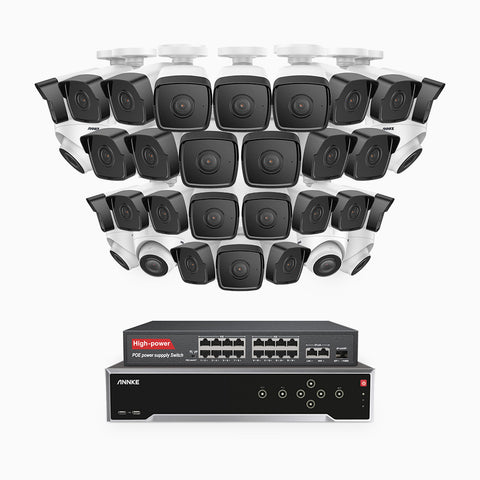 H500 - 5MP 32 Channel PoE Security CCTV System with 26 Bullet & 6 Turret Cameras, EXIR 2.0 Night Vision, Built-in Mic & SD Card Slot, Works with Alexa, 16-Port PoE Switch Included, IP67