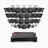 H500 - 5MP 32 Channel PoE Security CCTV System with 28 Bullet & 4 Turret Cameras, EXIR 2.0 Night Vision, Built-in Mic & SD Card Slot, Works with Alexa, 16-Port PoE Switch Included, IP67