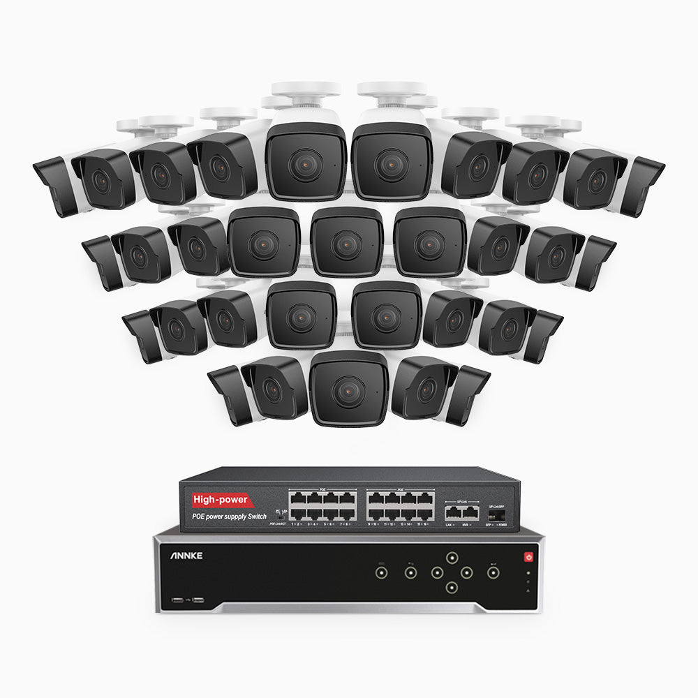 H500 - 5MP 32 Channel 32 Cameras PoE Security CCTV System, EXIR 2.0 Night Vision, Built-in Mic & SD Card Slot, Works with Alexa, 16-Port PoE Switch Included, IP67