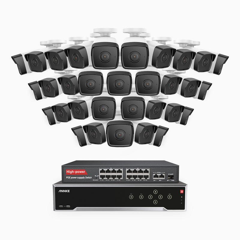 H500 - 5MP 32 Channel 32 Cameras PoE Security CCTV System, EXIR 2.0 Night Vision, Built-in Mic & SD Card Slot, Works with Alexa, 16-Port PoE Switch Included, IP67