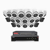 H500 - 5MP 32 Channel PoE Security CCTV System with 4 Bullet & 16 Turret Cameras, EXIR 2.0 Night Vision, Built-in Mic & SD Card Slot, Works with Alexa, 16-Port PoE Switch Included, IP67