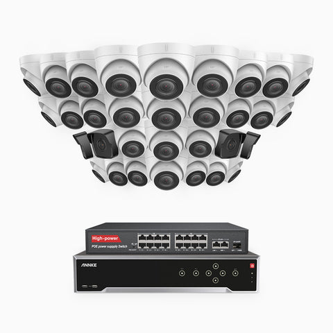 H500 - 5MP 32 Channel PoE Security CCTV System with 4 Bullet & 28 Turret Cameras, EXIR 2.0 Night Vision, Built-in Mic & SD Card Slot, Works with Alexa, 16-Port PoE Switch Included, IP67