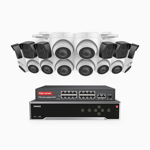 H500 - 5MP 32 Channel PoE Security CCTV System with 6 Bullet & 10 Turret Cameras, EXIR 2.0 Night Vision, Built-in Mic & SD Card Slot, Works with Alexa, 16-Port PoE Switch Included, IP67