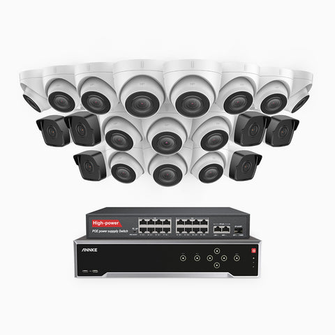 H500 - 5MP 32 Channel PoE Security CCTV System with 6 Bullet & 14 Turret Cameras, EXIR 2.0 Night Vision, Built-in Mic & SD Card Slot, Works with Alexa, 16-Port PoE Switch Included, IP67