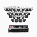 H500 - 5MP 32 Channel PoE Security CCTV System with 6 Bullet & 18 Turret Cameras, EXIR 2.0 Night Vision, Built-in Mic & SD Card Slot, Works with Alexa, 16-Port PoE Switch Included, IP67