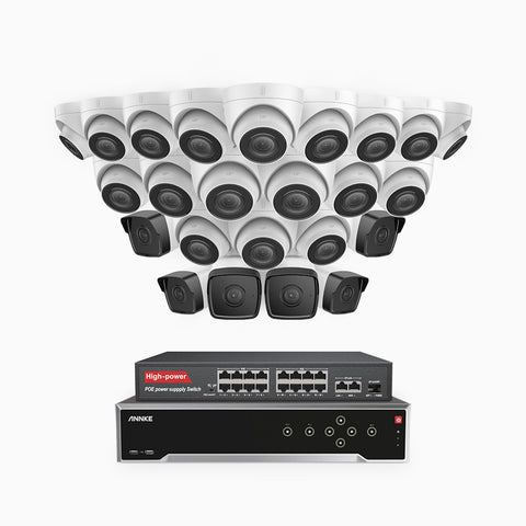 H500 - 5MP 32 Channel PoE Security CCTV System with 6 Bullet & 18 Turret Cameras, EXIR 2.0 Night Vision, Built-in Mic & SD Card Slot, Works with Alexa, 16-Port PoE Switch Included, IP67