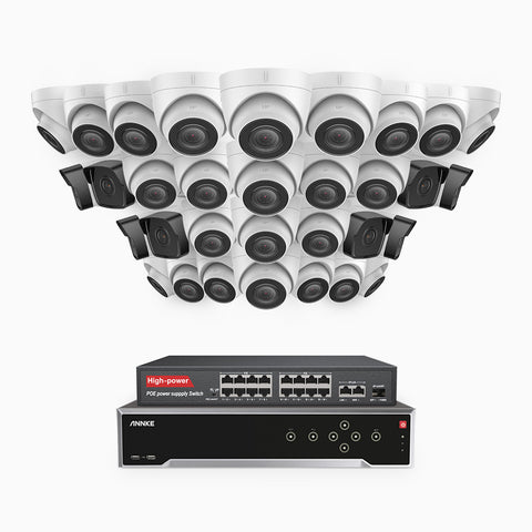 H500 - 5MP 32 Channel PoE Security CCTV System with 8 Bullet & 24 Turret Cameras, EXIR 2.0 Night Vision, Built-in Mic & SD Card Slot, Works with Alexa, 16-Port PoE Switch Included, IP67