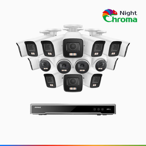 NightChroma<sup>TM</sup> NCK800 – 4K 16 Channel PoE Security System with 12 Bullet & 4 Turret Cameras, f/1.0 Super Aperture, Colour Night Vision, 2CH 4K Decoding Capability, Human & Vehicle Detection, Intelligent Behavior Analysis, Built-in Mic, 124° FoV