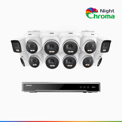NightChroma<sup>TM</sup> NCK800 – 4K 16 Channel PoE Security System with 2 Bullet & 10 Turret Cameras, f/1.0 Super Aperture, Colour Night Vision, 2CH 4K Decoding Capability, Human & Vehicle Detection, Intelligent Behavior Analysis, Built-in Mic, 124° FoV